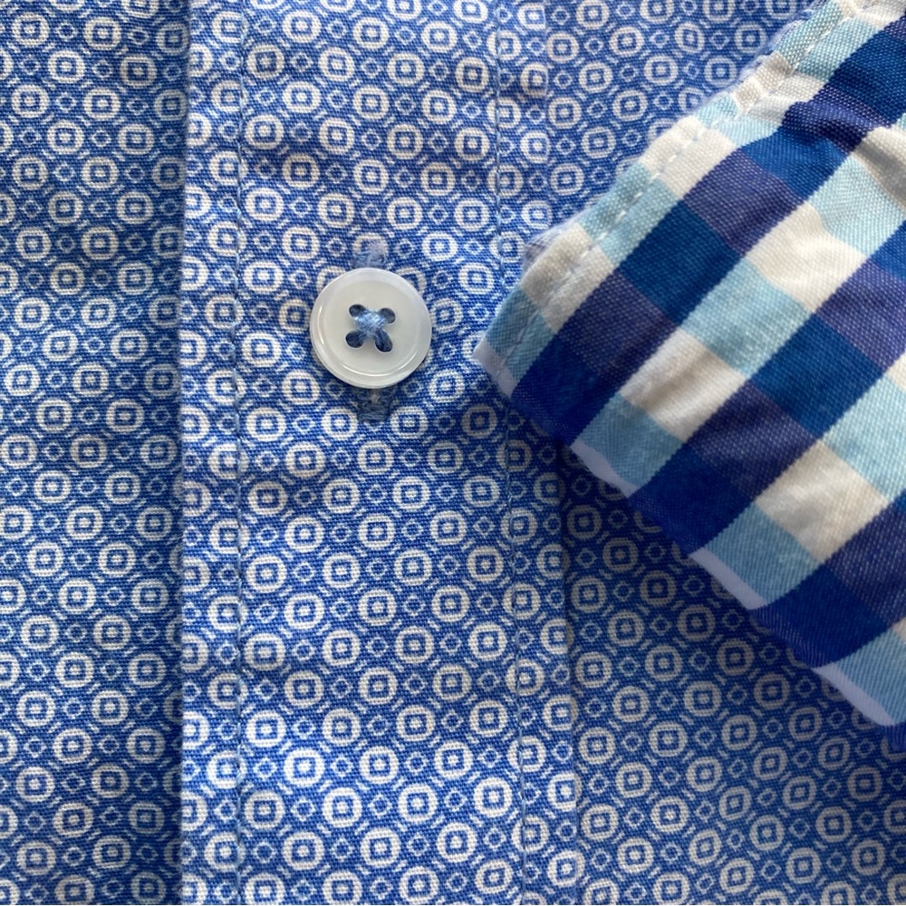 NICK GRAHAM Shirt Mens XL/TG Blue Flip Cuff Button Up Stretch Modern Fit Casual